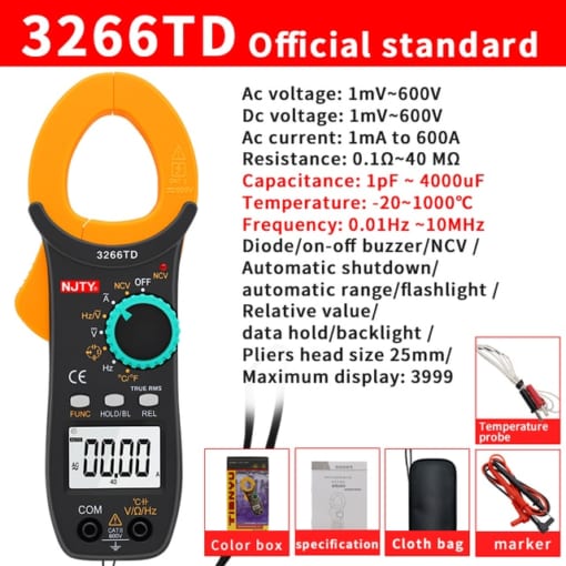 NJTY Digital Clamp Meter 600A DC AC Current Auto Range Multimeter 6000 Counts Voltmeter Ammeter Pliers 1.jpg 640x640 1